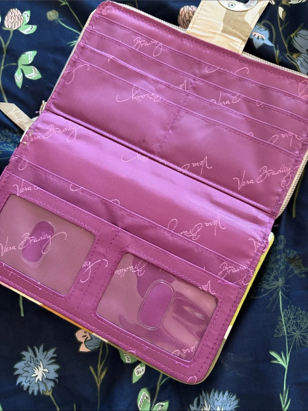 Vera Bradley Quilted Wallet in Pink, Green & Cream Floral Print